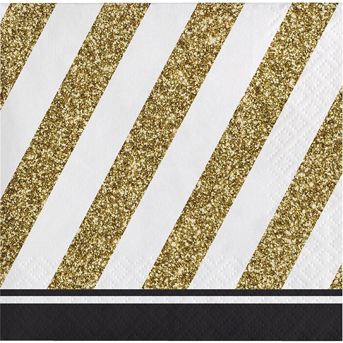 Bulk Pack of 48 Black &#x26; Gold Beverage Napkins, 3 Ply