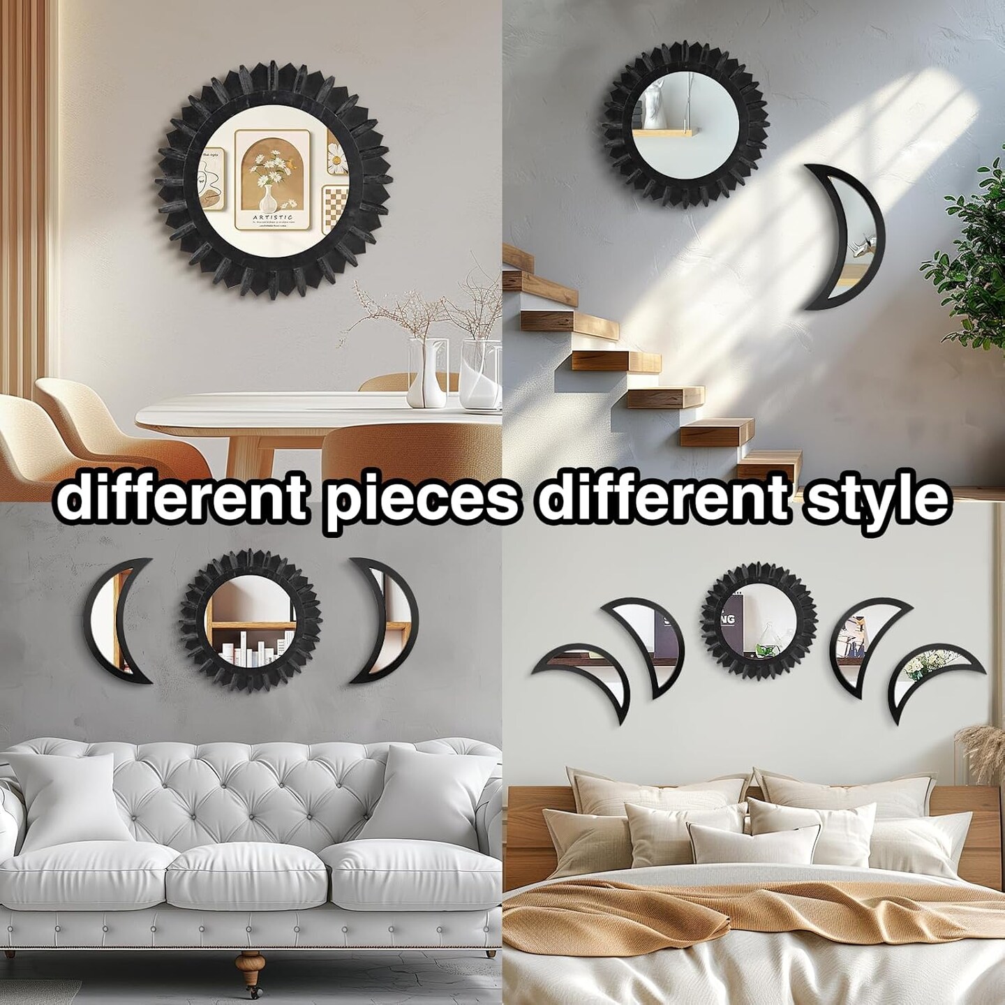 Bohemian 5PCS Wooden and Real Glass Mirror with Crystal Clear Reflection