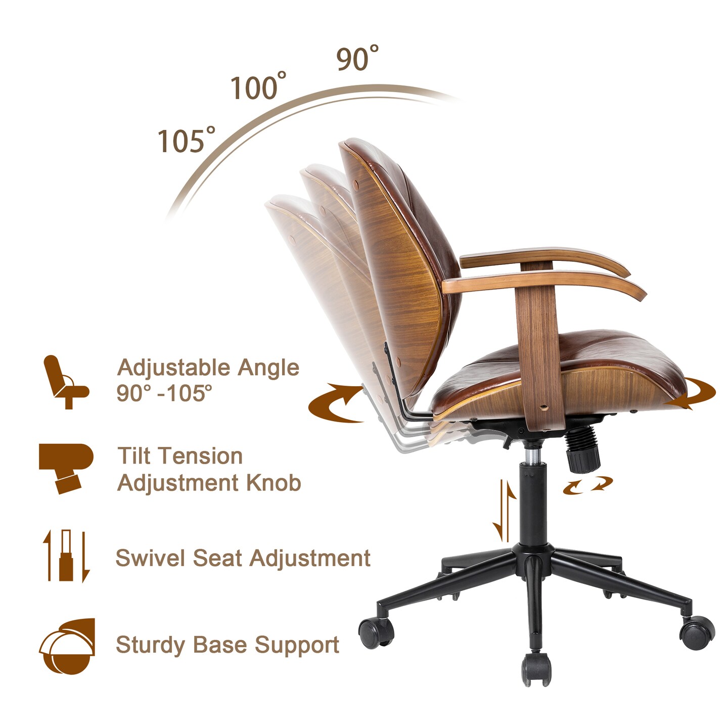 Modern Ergonomic Faux Leather Gaslift Adjustable Swivel Office Task Chair
