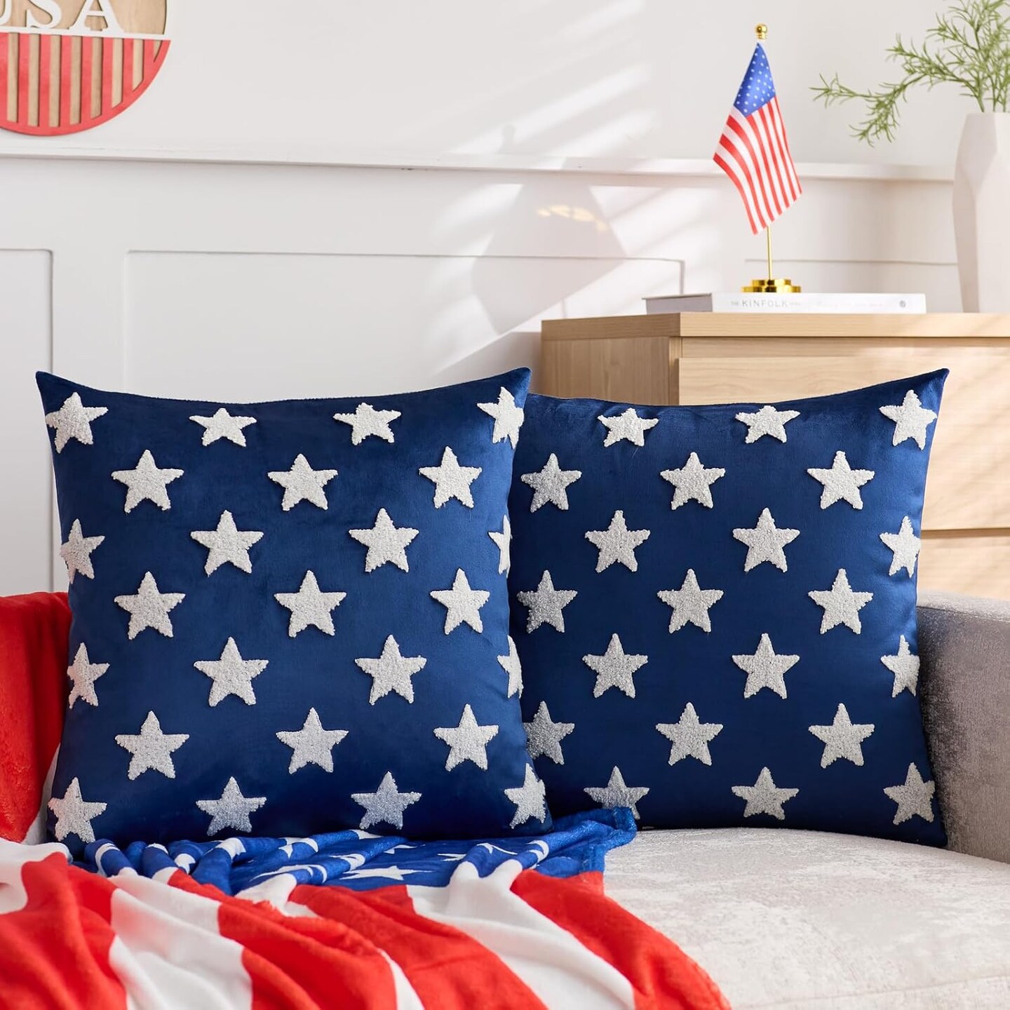 4th of July Throw Pillow Covers 16x16 Inch Set of 2