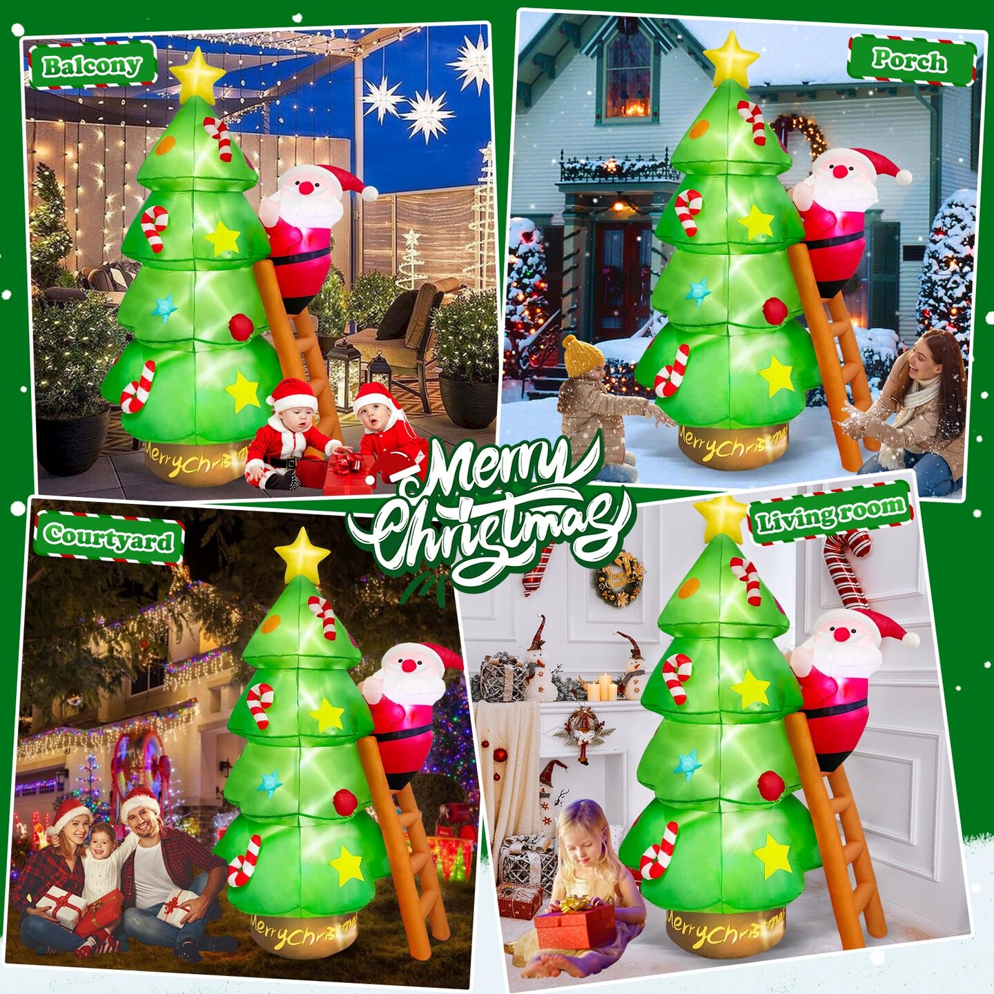 7 FT Christmas Inflatable Tree with Santa Claus Outdoor Decorations, Christmas Inflatables Tree Blow Up Yard Decoration Build-in LEDs Lighted D&#xE9;cor for Xmas Holiday Outside Garden Lawn Patio