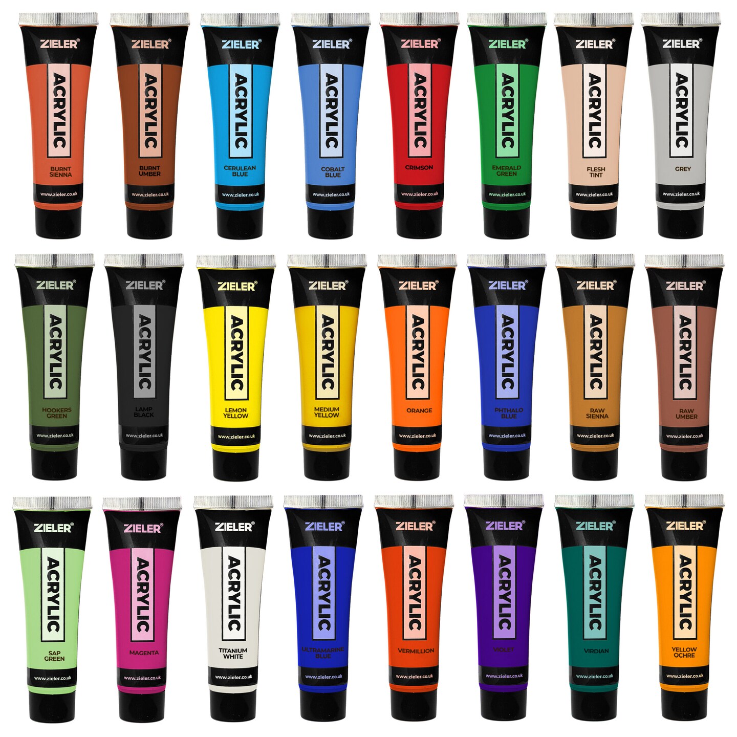 Zieler&#xAE; Premium Acrylic Paints Set, 24 High Pigment &#x26; Vibrant colors (22ml tubes)