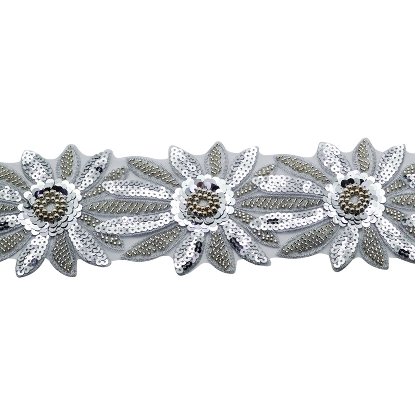 4&#x22;x 5 yards Silver Beaded Sequin Trim