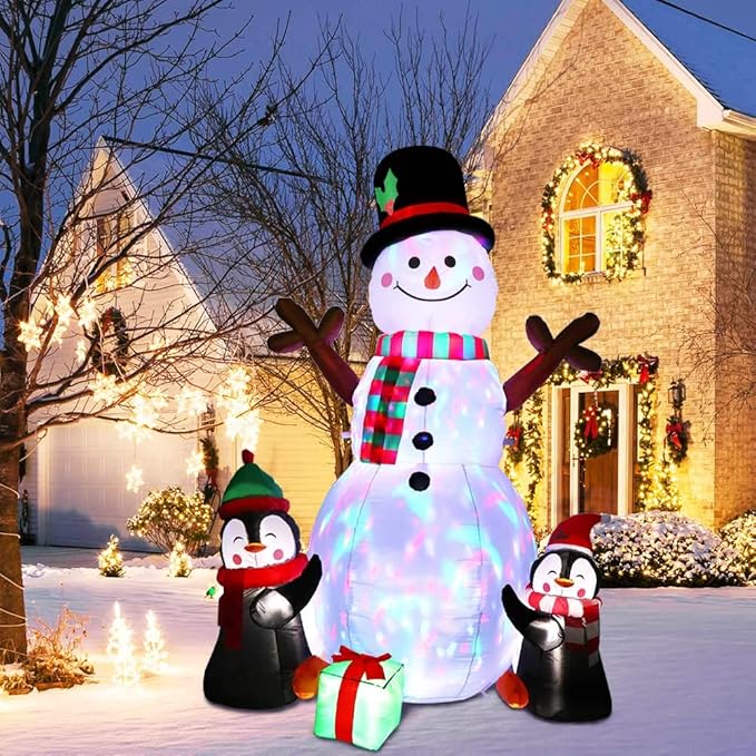 6ft Christmas Inflatable Snowman & Penguins LED Lighted Blow-up store Yard Lawn