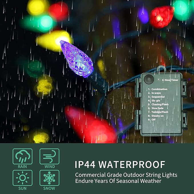 C6 Battery Operated Christmas Lights, 50 LED 17FT Christmas Lights with 8 Modes, Waterproof Christmas Decoration forChristmas Tree Wresth Garland Home Decor&#xFF08;Multicolor&#xFF09;