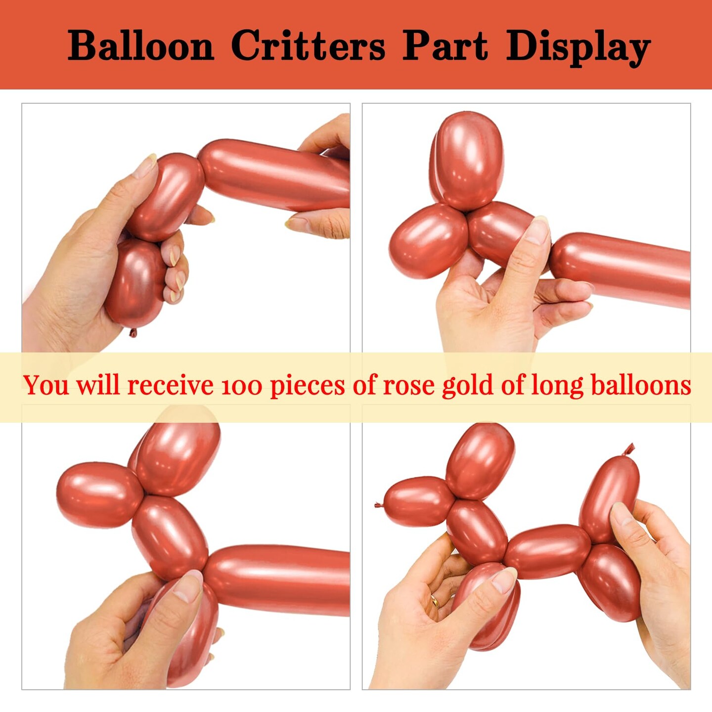 Rose Gold 260 long balloons 100 Pack Metallic Rose Gold Twisting Animal Balloons Modeling Long Magic Balloons for DIY Animal Model Wedding Birthday Festival Party Decorations(Metallic Rose Gold)