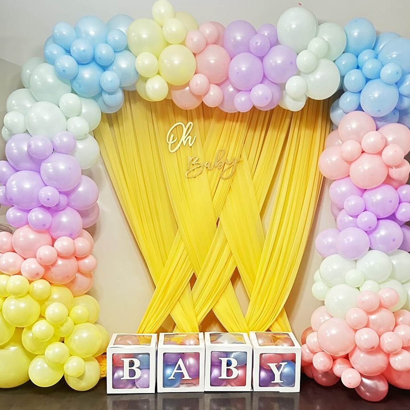 Pastel Balloons, 60 PCS Pastel Latex Balloons, 12 Inch Macaron Pink Blue Purple Green Yellow Orange Color Balloon Gold Confetti for Birthday Baby Shower Wedding Rainbow Pastel Party Decorations