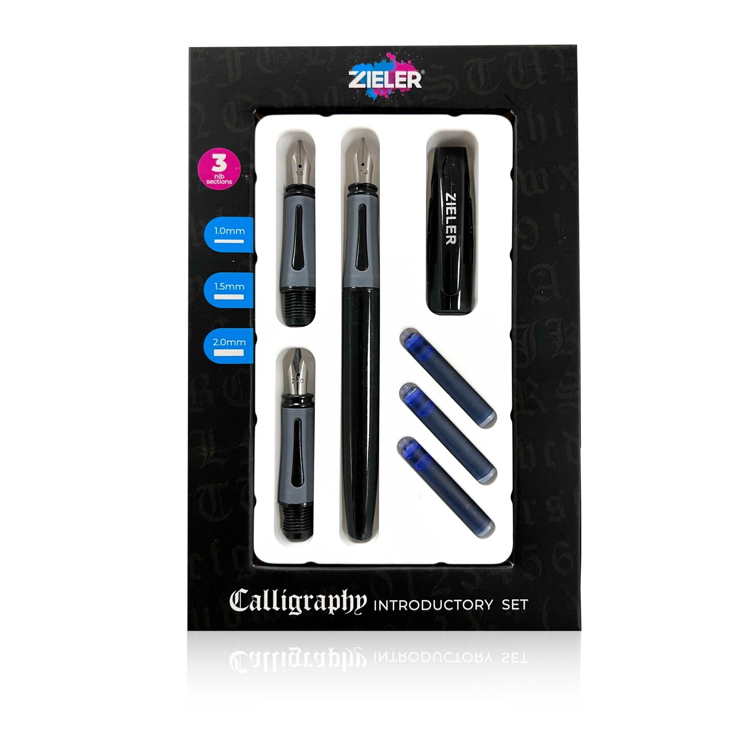 Zieler&#xAE; Introductory Calligraphy Pen Set, 3 Nibs &#x26; 1 Pen with Cartridges