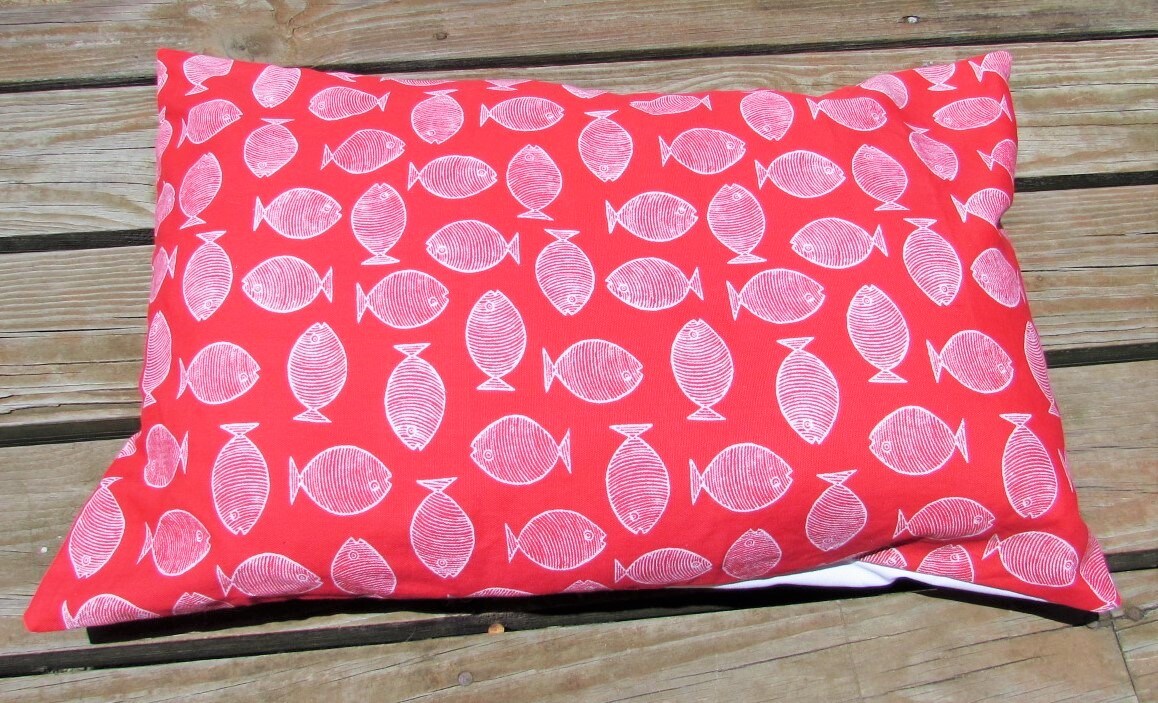 product name is Pet Bed Cover Duvet, Red White Fish, Canine Cloud Dog Bed Cover 25 x 16, Pet Furniture, Gift