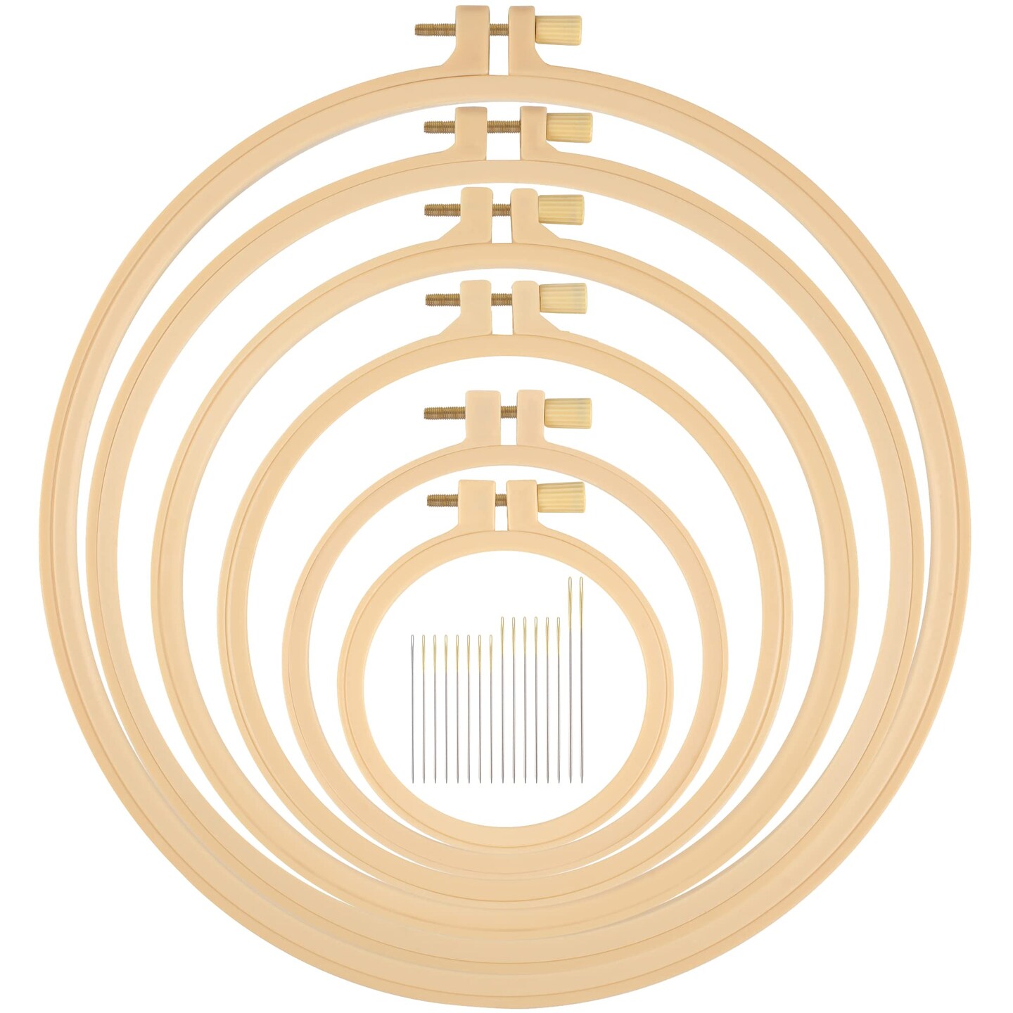 6 Pcs Embroidery Hoop 6 Size, Round Plastic Cross Stitch Hoop with 16 Needles (3.6In to 10.7 in), Small Embroidery Hoop, Cross Stitch Hoops and Frames, Suitable for Embroidery, Craft Sewing