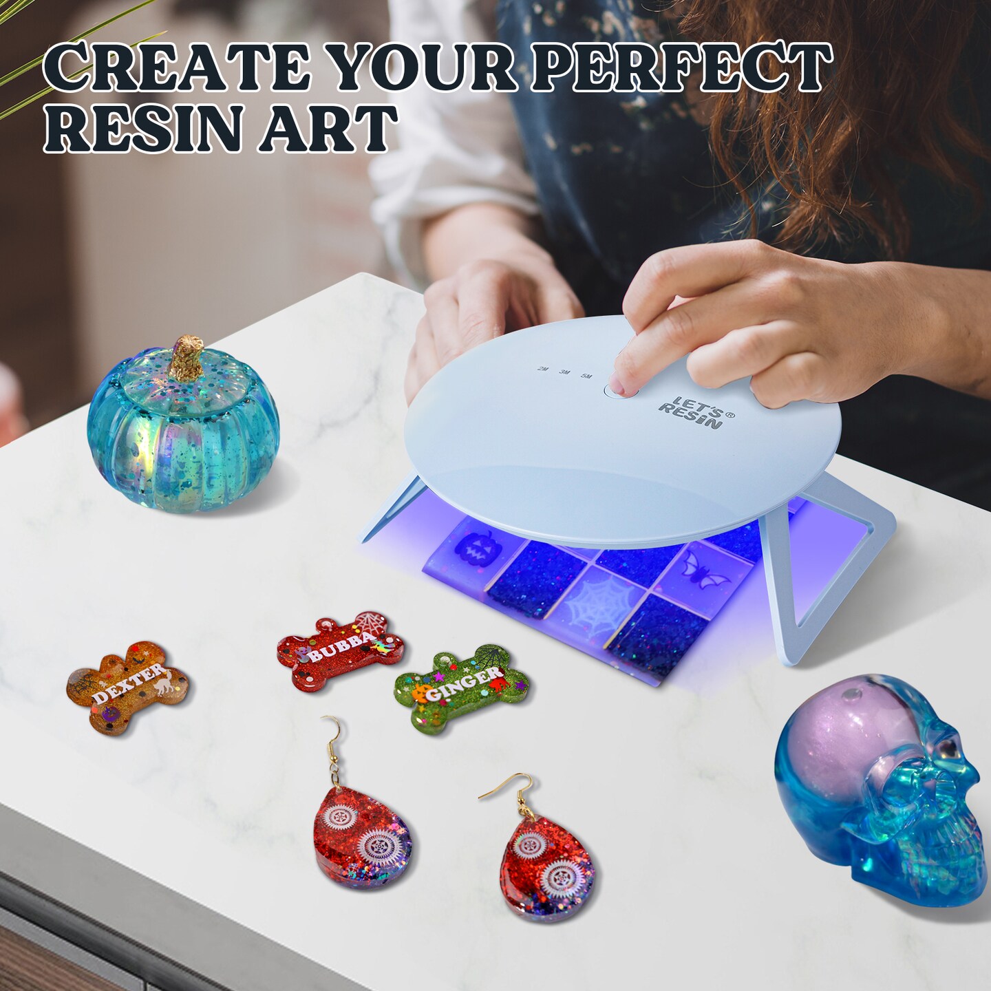 LET&#x27;S RESIN UV Light Pro,Longer 2,3,5M Time Setting UV Lamp with Larger Coverage Area and More Concentrated Lights,Portable &#x26; Foldable UV Resin Light for Resin Molds, Jewelry Making