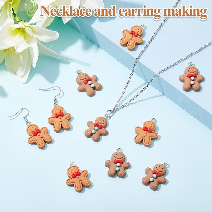 Christmas Ornaments Gingerbread Figurines Xmas Tree Decorations Cartoon Snowman Pendant Charms Hanging Decor for DIY Bracelet Necklace Jewelry Making(Gingerbread Man)