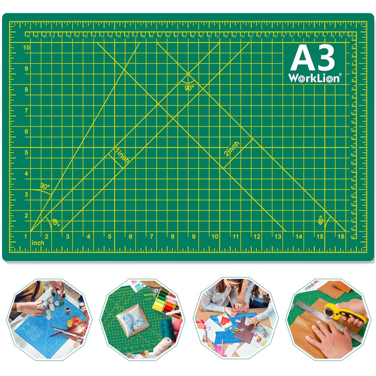 WORKLION 12&#x22; x 18&#x22; Art Self Healing PVC Cutting Mat, Double Sided, Gridded Rotary Cutting Board for Craft, Fabric, Quilting, Sewing, Scrapbooking Project&#x2026;&#x2026;