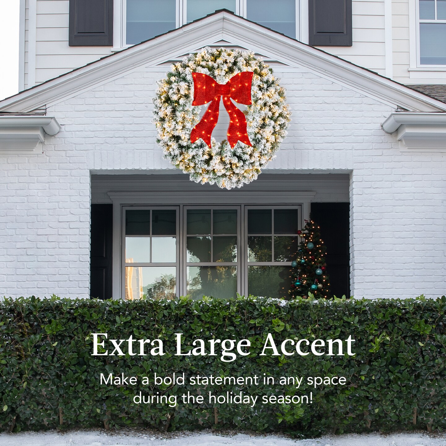 Best Choice Products Artificial Pre-Lit Flocked Fir Christmas Wreath D&#xE9;cor w/ Red Bow, LED Lights, Tips, Plug-In