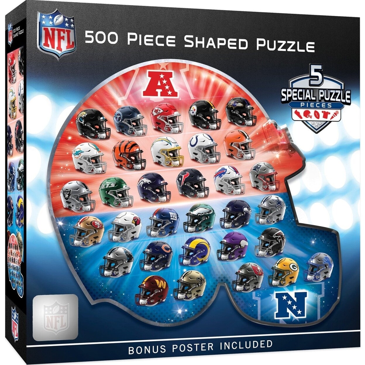 Nfl 500 Piece Shaped Jigsaw Puzzle Helmet 32 Teams Football Fan Gift 25X22 Inches