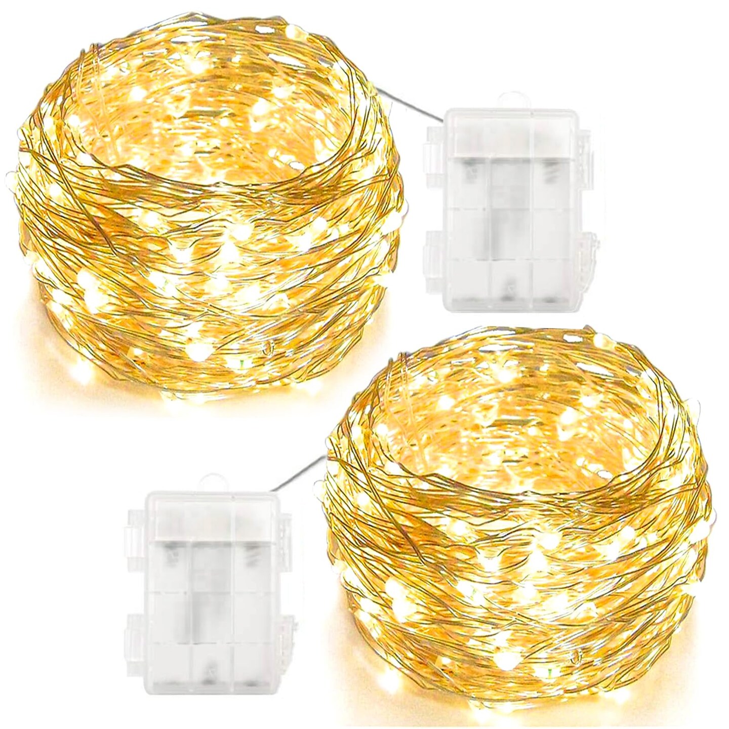 Twinkle Star 33FT 100 LED Silver Wire String Lights Fairy String Lights Battery Operated LED String Lights for Christmas Wedding Party Home Holiday Decoration, Warm White 2 Pack