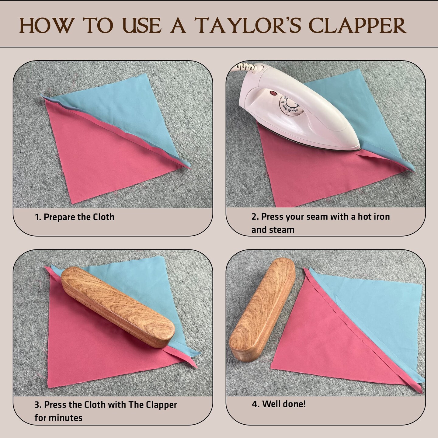 Savina Tailors Clapper for Quilting, Hard Wood Professional Multipurpose Durable for Seam Ironing, Flattening Tool. Great for Setting Fabric Folds, Accenting, Clothing Wrinkle Sewing.