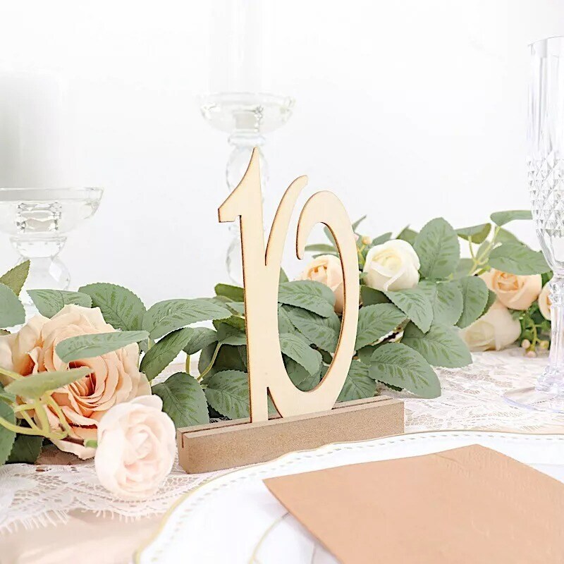 Natural 20 Wooden 6&#x22; Table Numbers 1-20 Set Holder Base Party Events Decorations