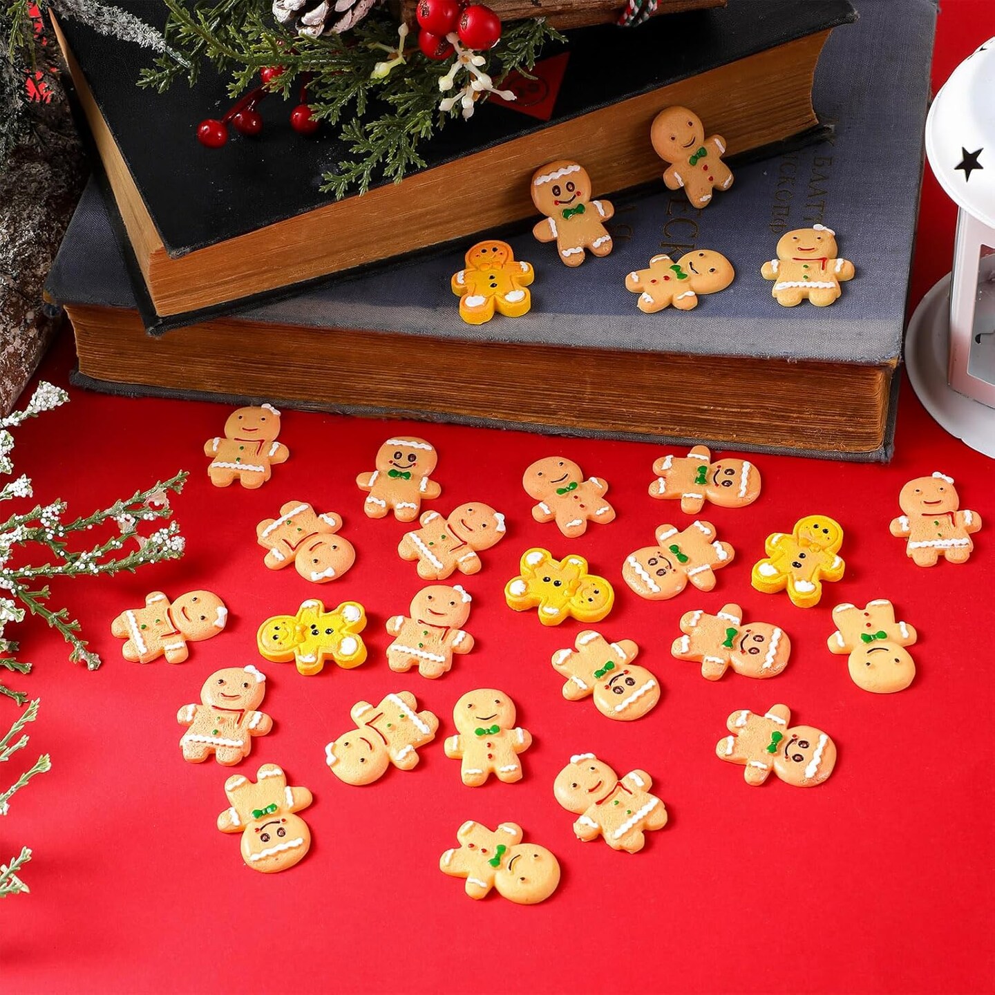 60 Pcs Christmas Miniatures for Crafts Gingerbread Man Christmas Decorations Miniature Christmas Figurines Mini Resin Gingerbread for DIY Crafts Flatback Embellishment(Cute)