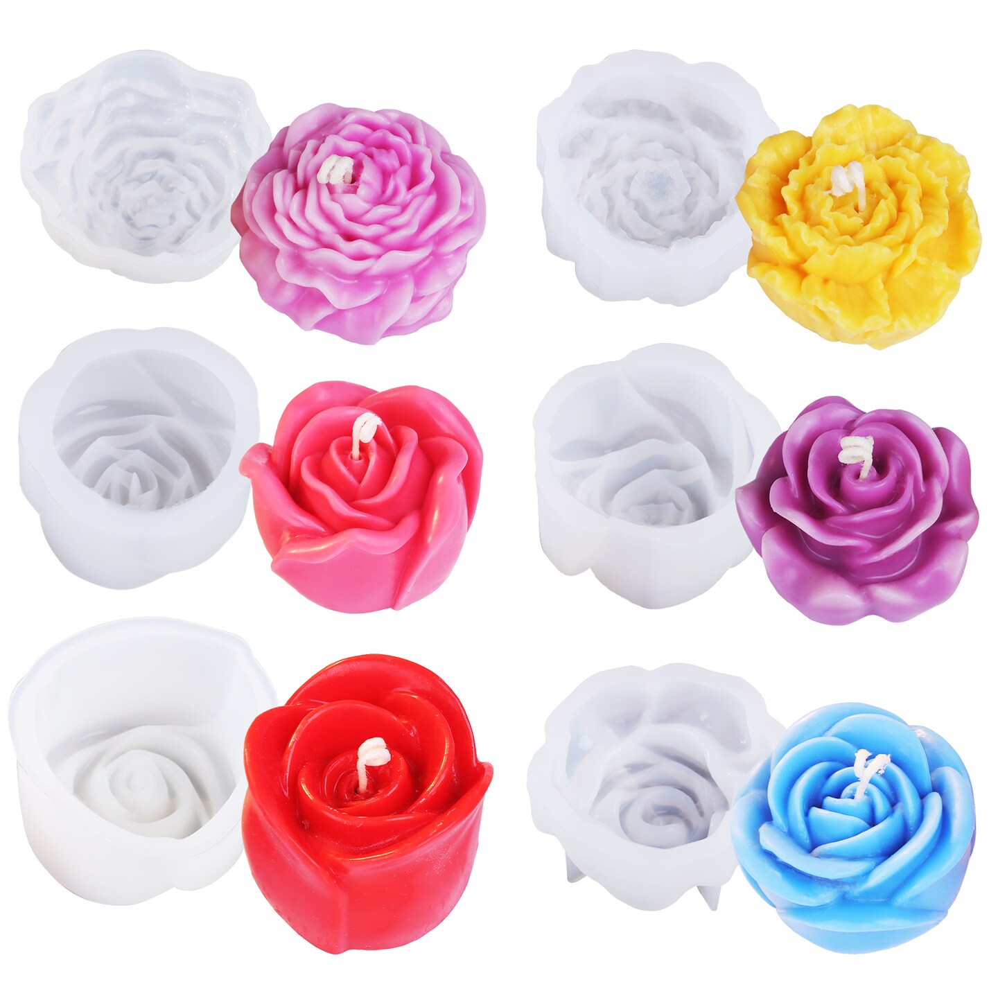 LET'S RESIN Flower Molds for Candle Making, Flower Candle Making Molds Including 6 PCS Flower Silicone Candle Mold, Silicone Molds for Soy Wax, Beeswax, Candle Making, Resin Craft