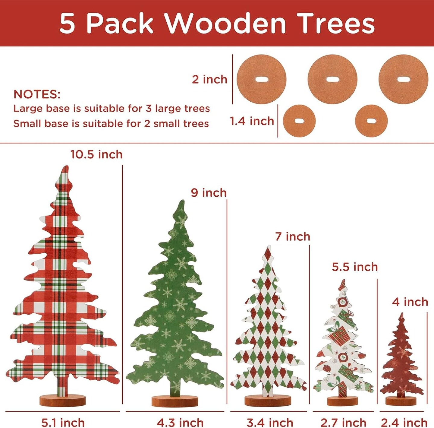 Christmas Decorations Indoor-5 Sizes Wooden Christmas Tree Sign-Christmas Decorations for Home Shelf Mantel Fireplace Table Windowsill Party Decor