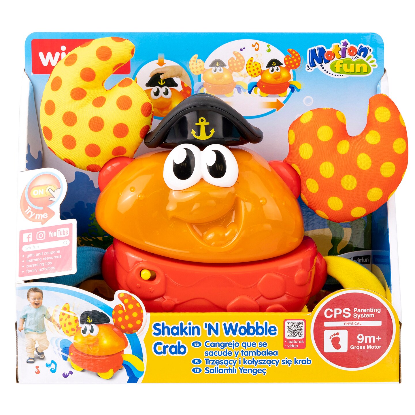 Winfun: Shakin &#x27;N Wobble Crab - Lights &#x26; Sounds Motion Toy, Button Activated Sideways Crab Walk, Flashing Lights, Sensory Toy, Baby Toddler Ages 9mo+