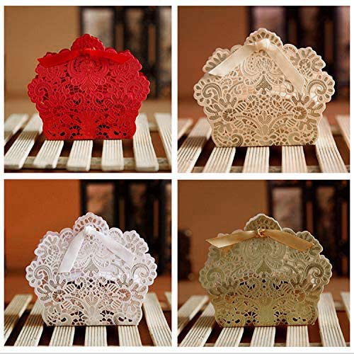 ponatia 50 PCS Laser Cut With Ribbon Wedding Party Favor Box, Wedding Gift Box, Chocolate Candy and Gift Boxes Paper bags for packaging(Gold)
