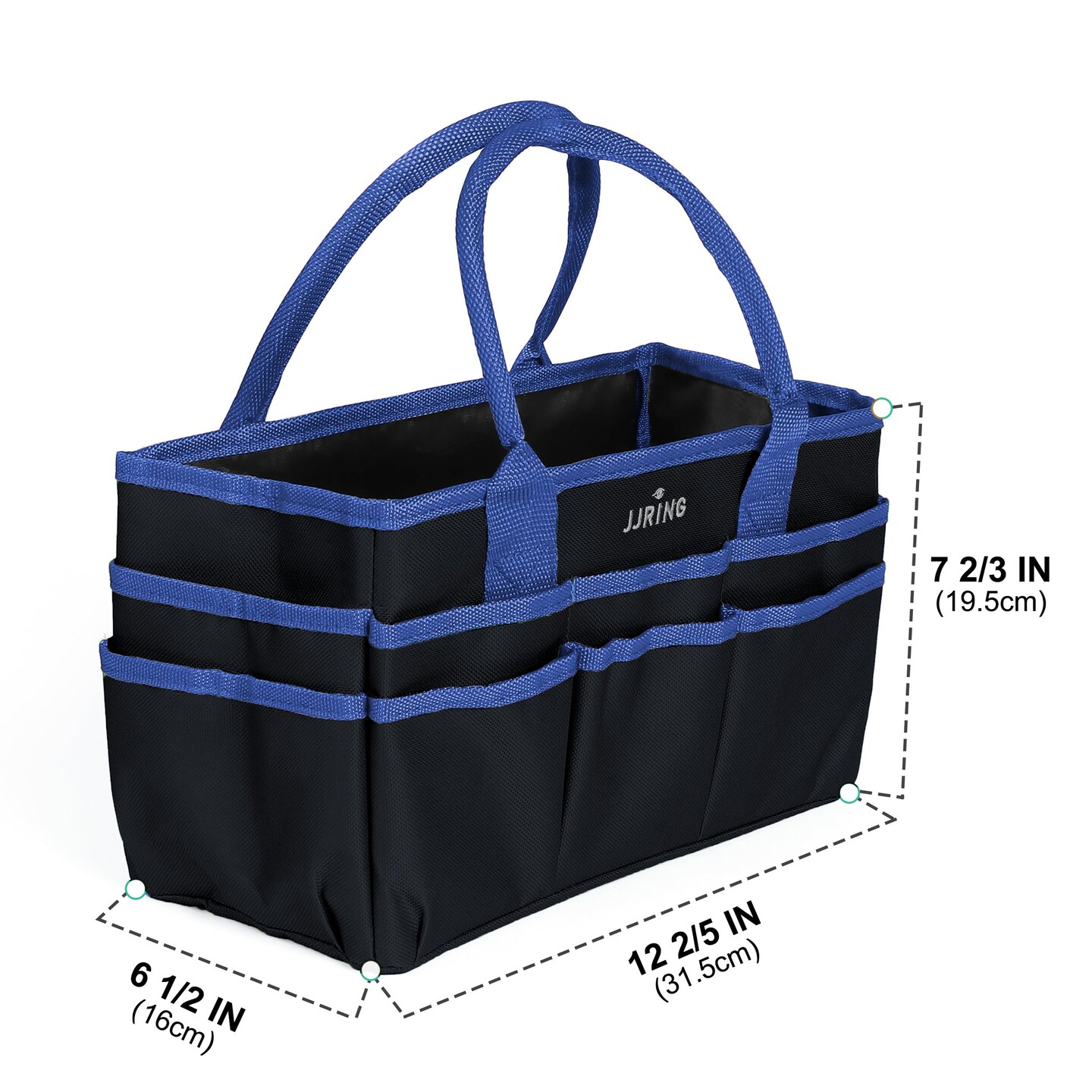 JJRING Craft and Art Organizer Tote Bag - 600D Blue Nylon Fabric Art Caddy with Pockets - for Art, Craft, Sewing, Medical, and Office Supplies Storage
