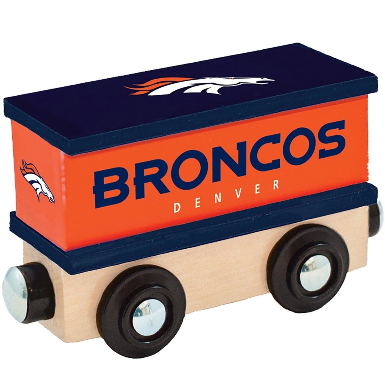 Denver Broncos Toy Train Box Car Wooden Hand-Painted Compatible With Tracks