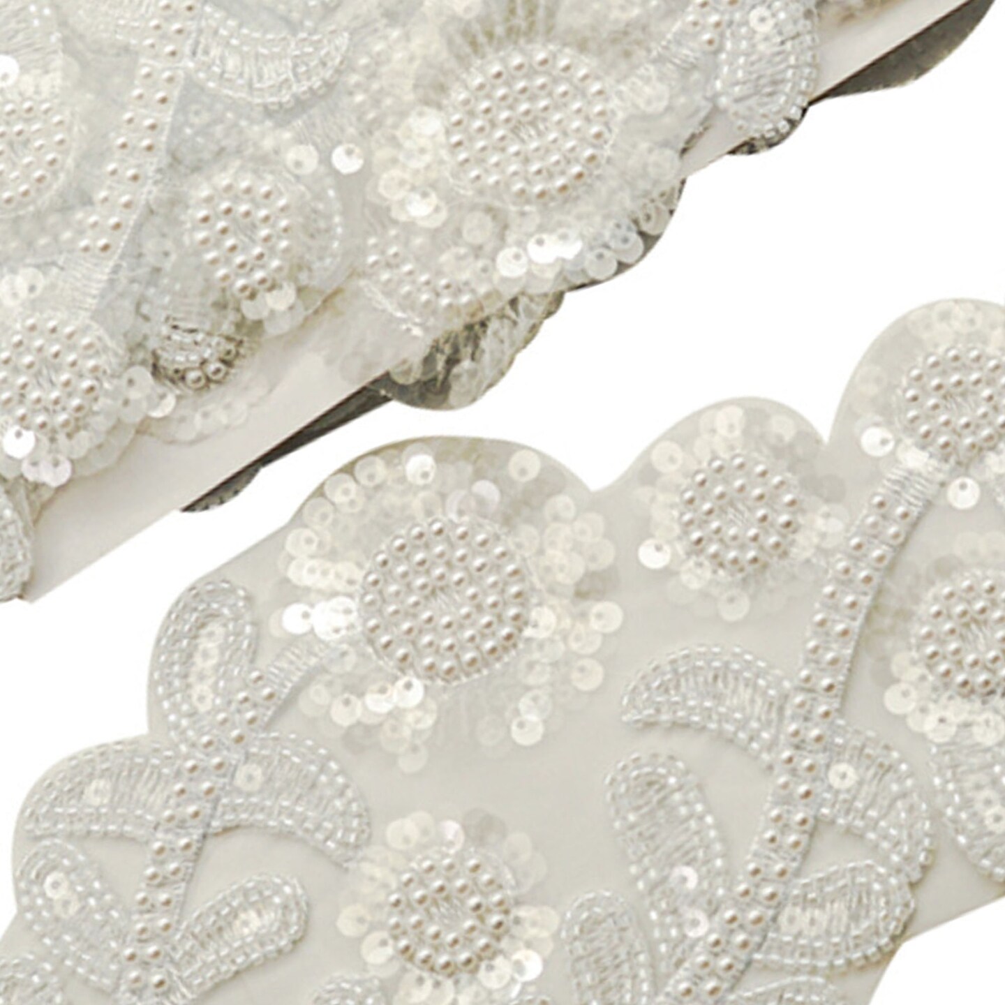 5 1/2&#x22;x 5 yards White Beaded Sequin Trim