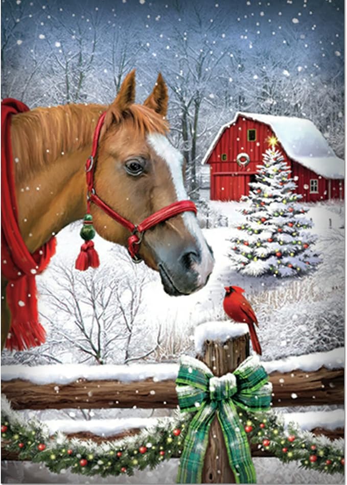 Christmas Bird Horse 5D DIY Diamond Painting Kits,Full Diamond Round Diamond Painting Beginners for Home Wall Decor and Craft Gifts(12 X 16 Inch)