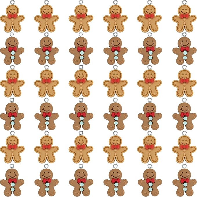 Christmas Ornaments Gingerbread Figurines Xmas Tree Decorations Cartoon Snowman Pendant Charms Hanging Decor for DIY Bracelet Necklace Jewelry Making(Gingerbread Man)