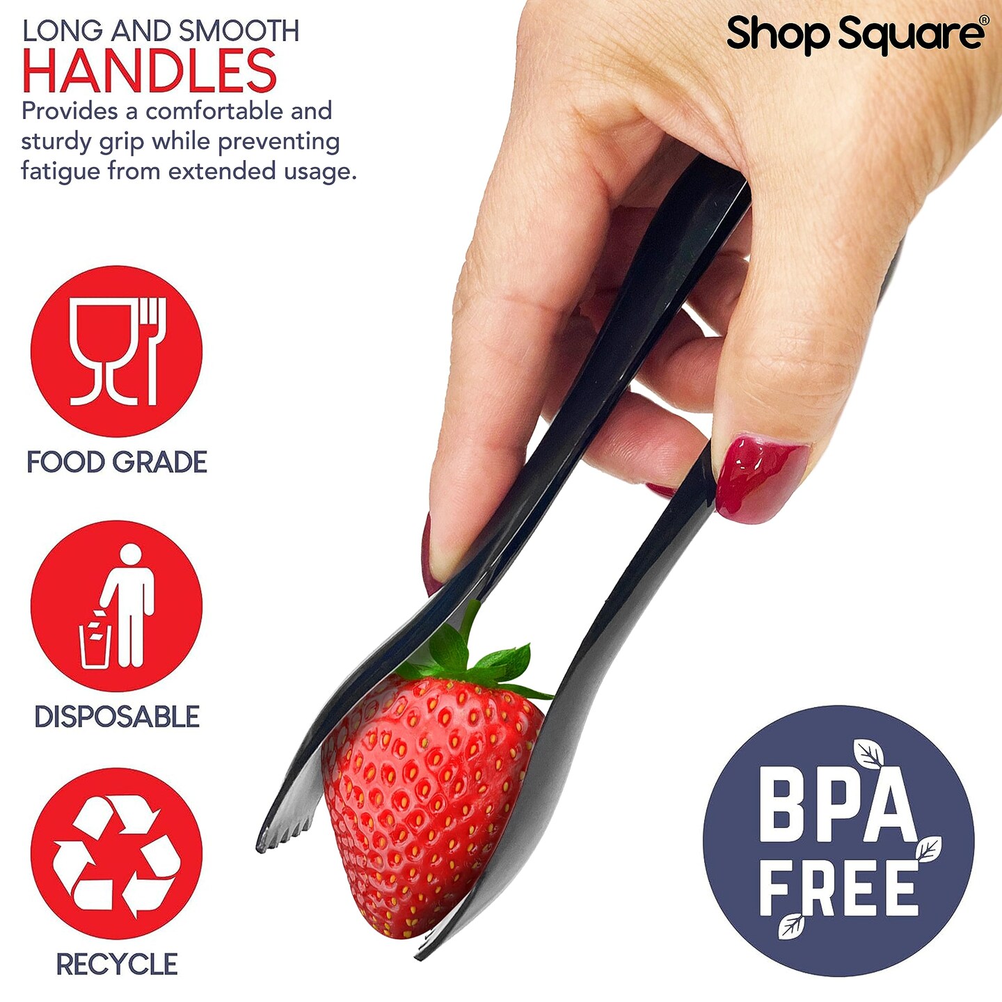Disposable Plastic Serving Utensils - Set of 18 Black Plastic Utensils, 6 Each 6&#x22; Serving Tongs, 10&#x201D; Serving Spoons, 10&#x201D; Serving Forks, Buffet Serving Utensils, Party Utensils