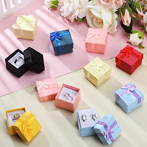 48 Pcs Jewelry Gift Box Set Cardboard Paper Jewelry Boxes with Ribbons Bowknot Assorted Earring Necklaces Ring Boxes Jewelry Packaging Gift Cases for Anniversaries Weddings Birthdays, 8 Colors