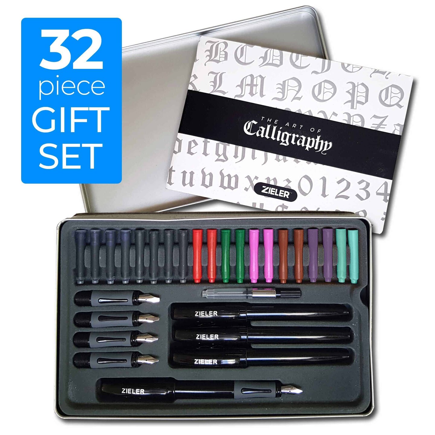 Zieler&#xAE; Ultimate Calligraphy Pen Gift Set (32 pieces), Presented in a Tin Gift Box