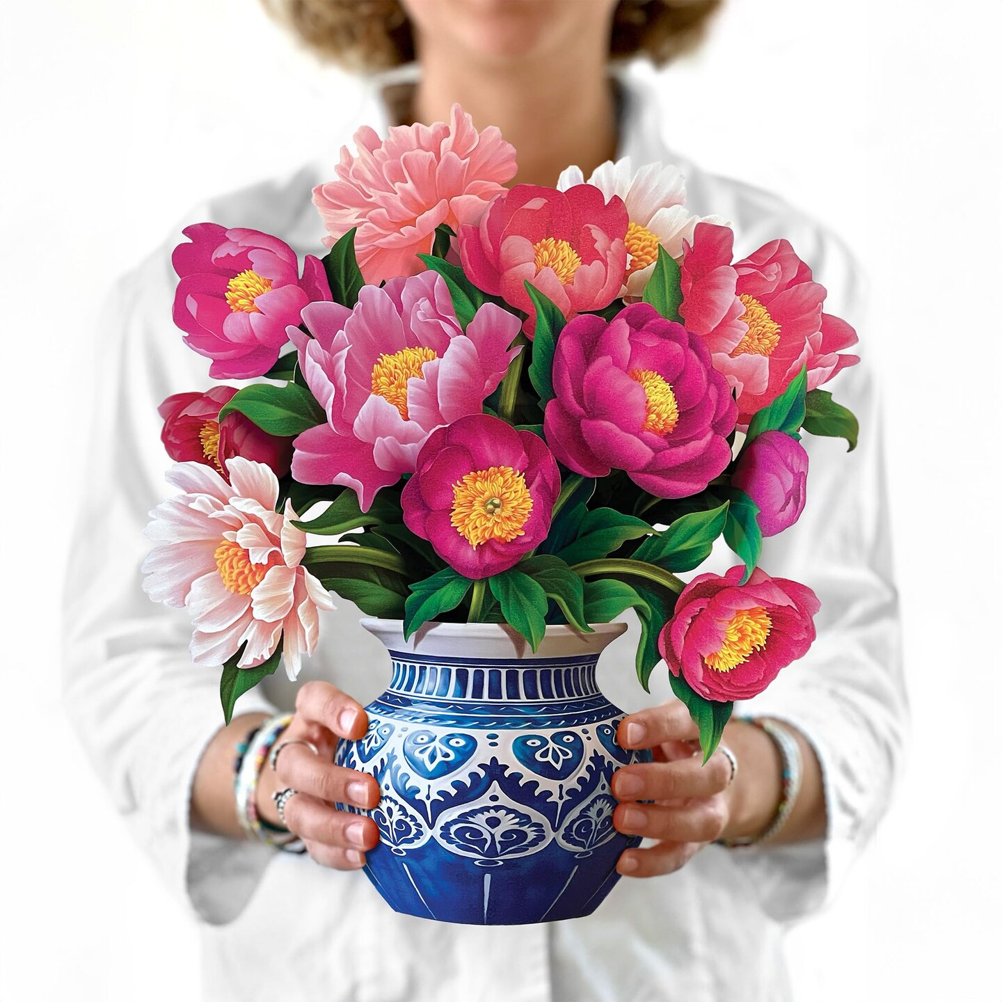 Freshcut Paper Pop Up Cards, Paper Flower Bouquet 3D Popup Greeting Cards with Note Card & Envelope, Birthday Card, Anniversary Card, Get Well Gifts for Women, 12" Peony Paradise