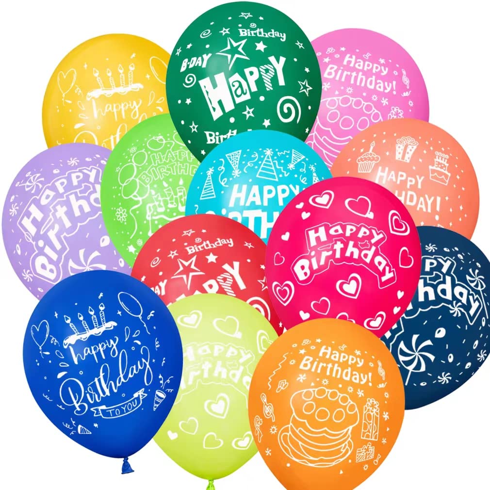 Happy Birthday Balloons 52 Pcs Colorful Latex Balloons with "Happy Birthday" Printed for Kids Birthday Party Decoration