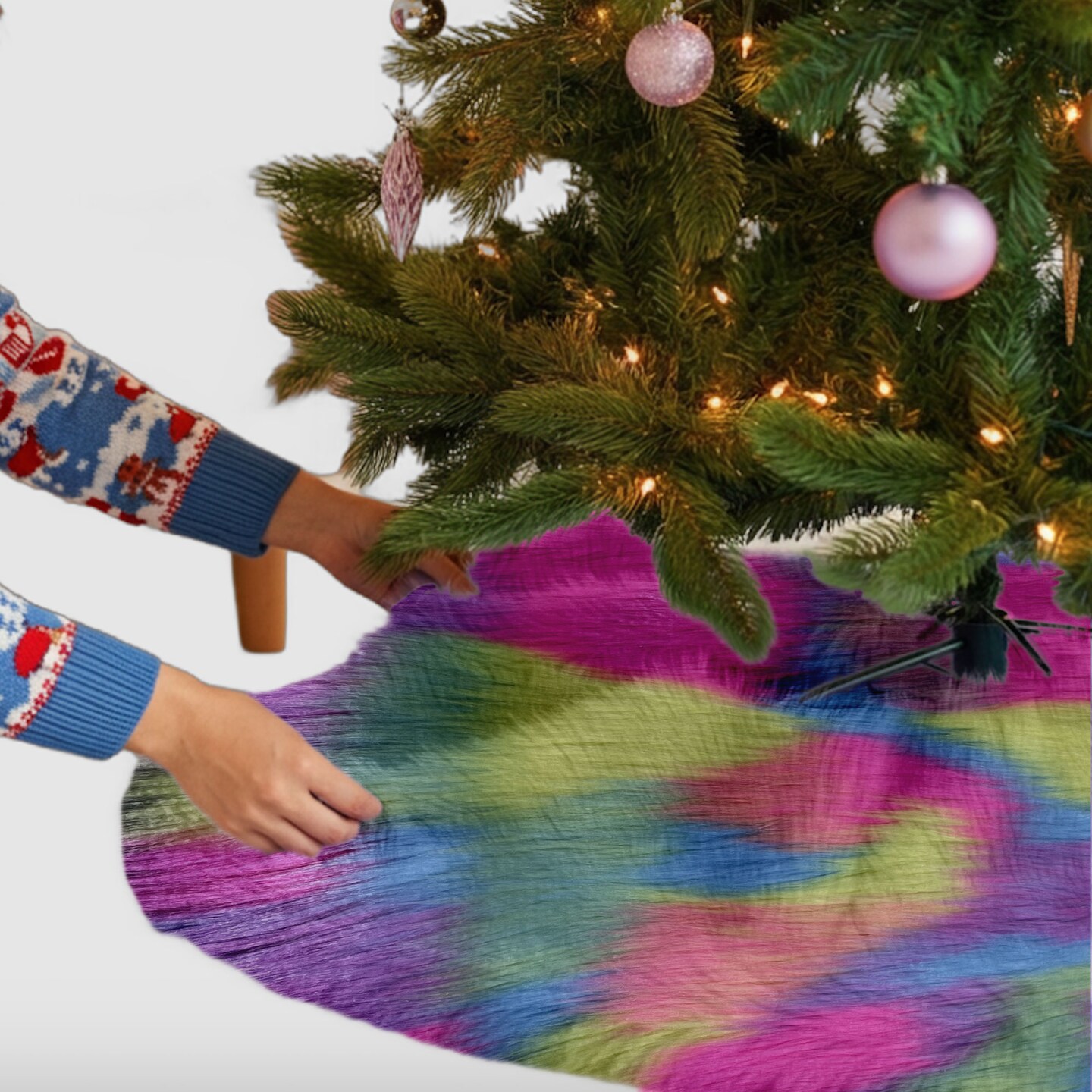 FabricLA 40&#x22; Pastel Patch Faux Fur Christmas Tree Skirt - Fluffy Plush Tree Skirt (101cm) for Holiday Decorations