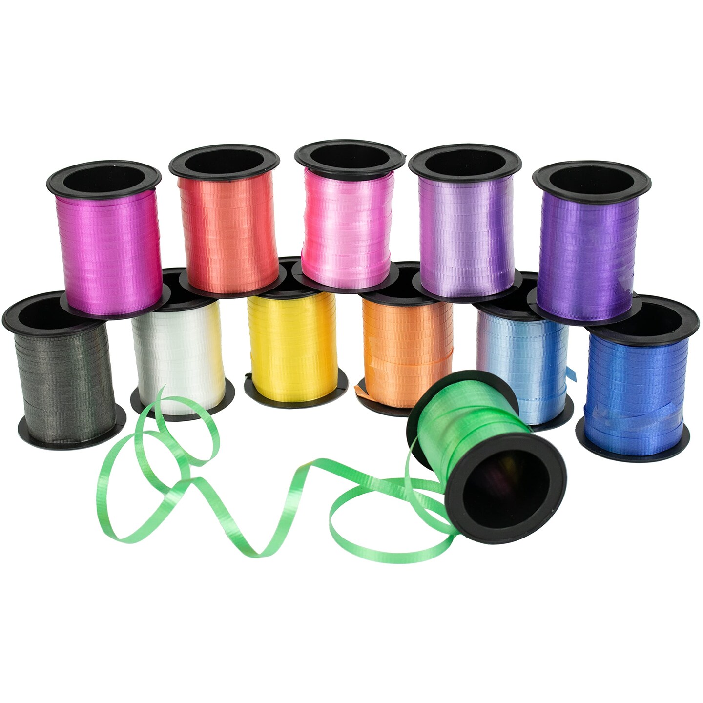 GIFTEXPRESS 12 Curling Ribbon Balloon String Assortment, 12 Crimped Ribbon Rolls Assorted Vivid Colors, 3/16" Ribbon x 60 Ft per Roll for Balloon Band Tie, Art Crafts, Gift Wrapping, Florists