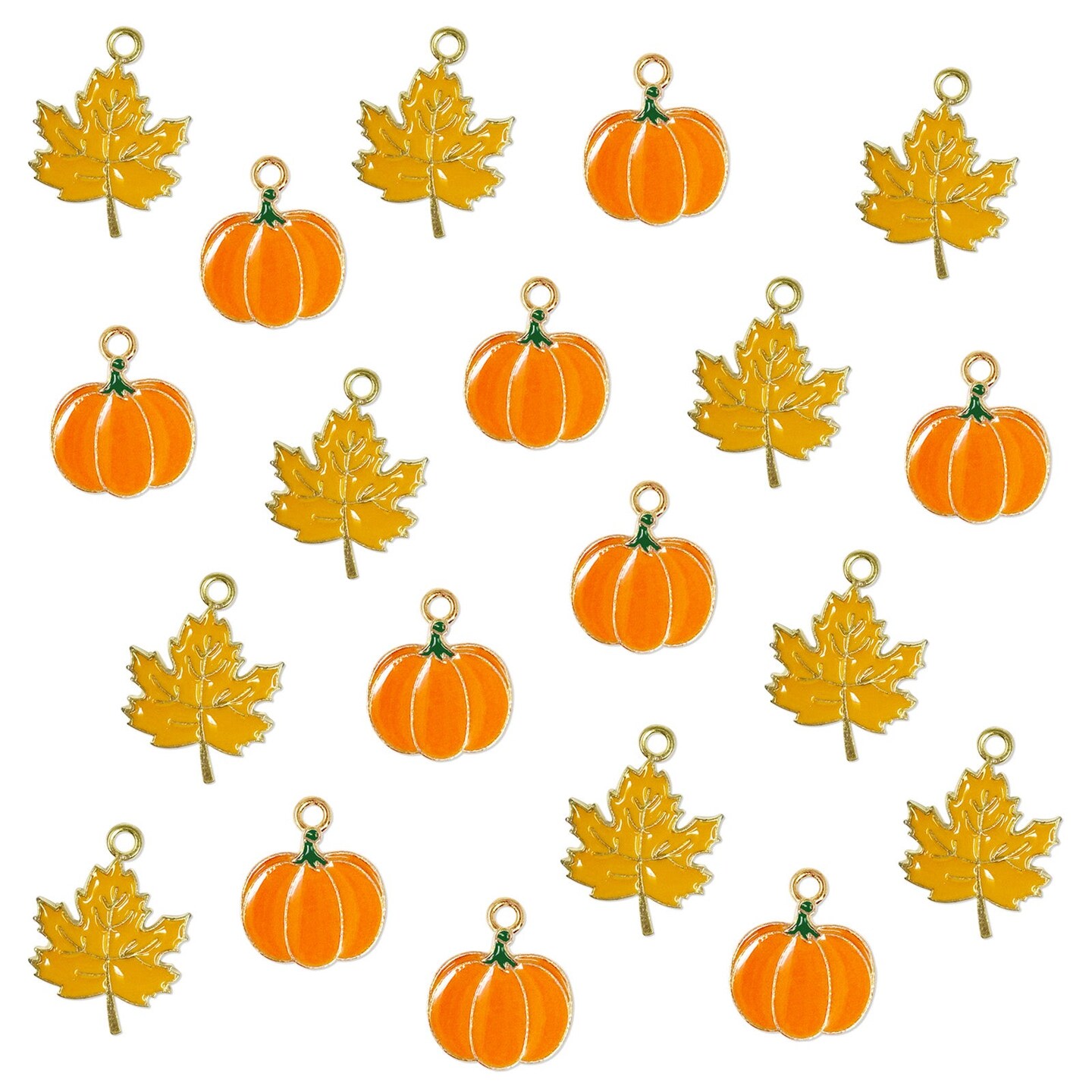 Wrapables Autumn Pendant Charms for Jewelry Making, (Set of 20), Maple Leaf & Pumpkin