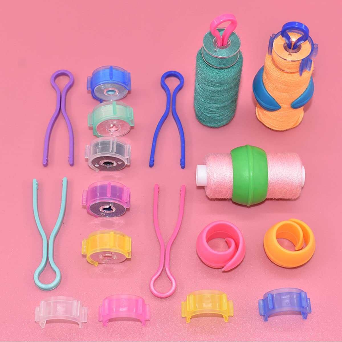 142 Pcs Bobbin Thread Organizing Clips, 70 Bobbin Holder Clips Color Thread Clips Holder, 32 Silicone Holder Bobbin Holders, 40 Bobbin Thread Holders for Quilting Sewing Machine Spool Organizing