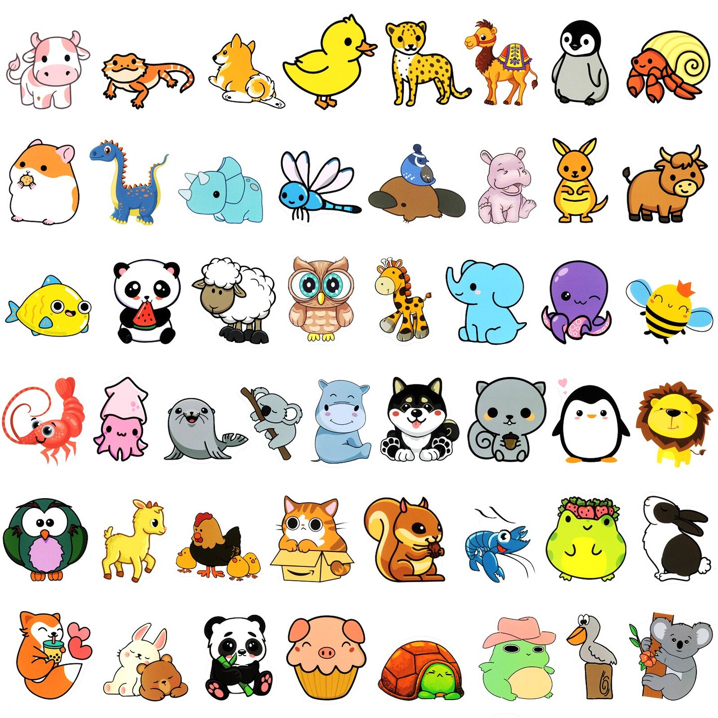 Wrapables Waterproof Vinyl Stickers for Water Bottles, Laptop, Phones, Skateboards, Decals for Teens, 100pcs Cartoon Animals
