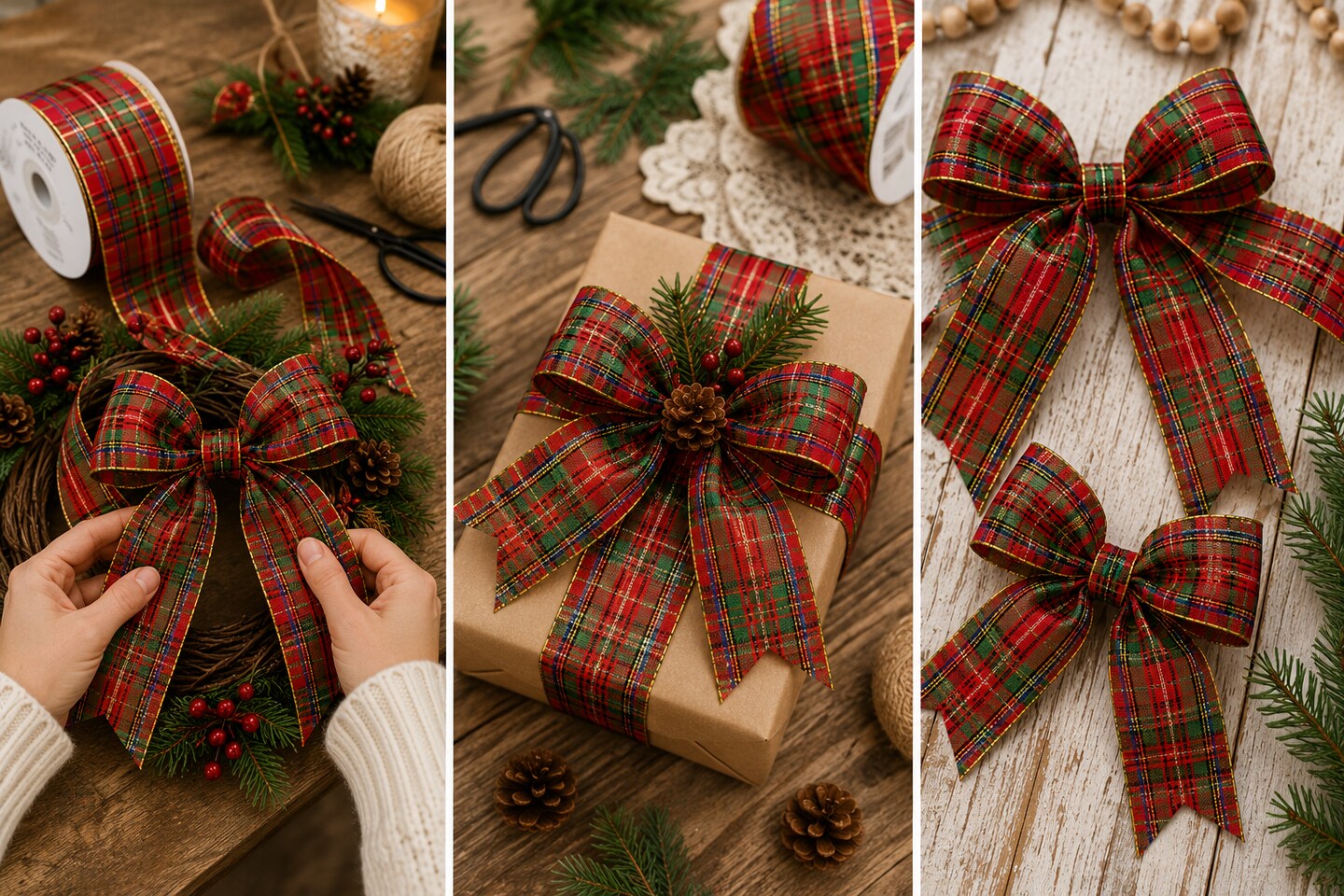 Designer's Shop Green Red Gold Tartan Plaid Wired Ribbon, 2.5 Inch