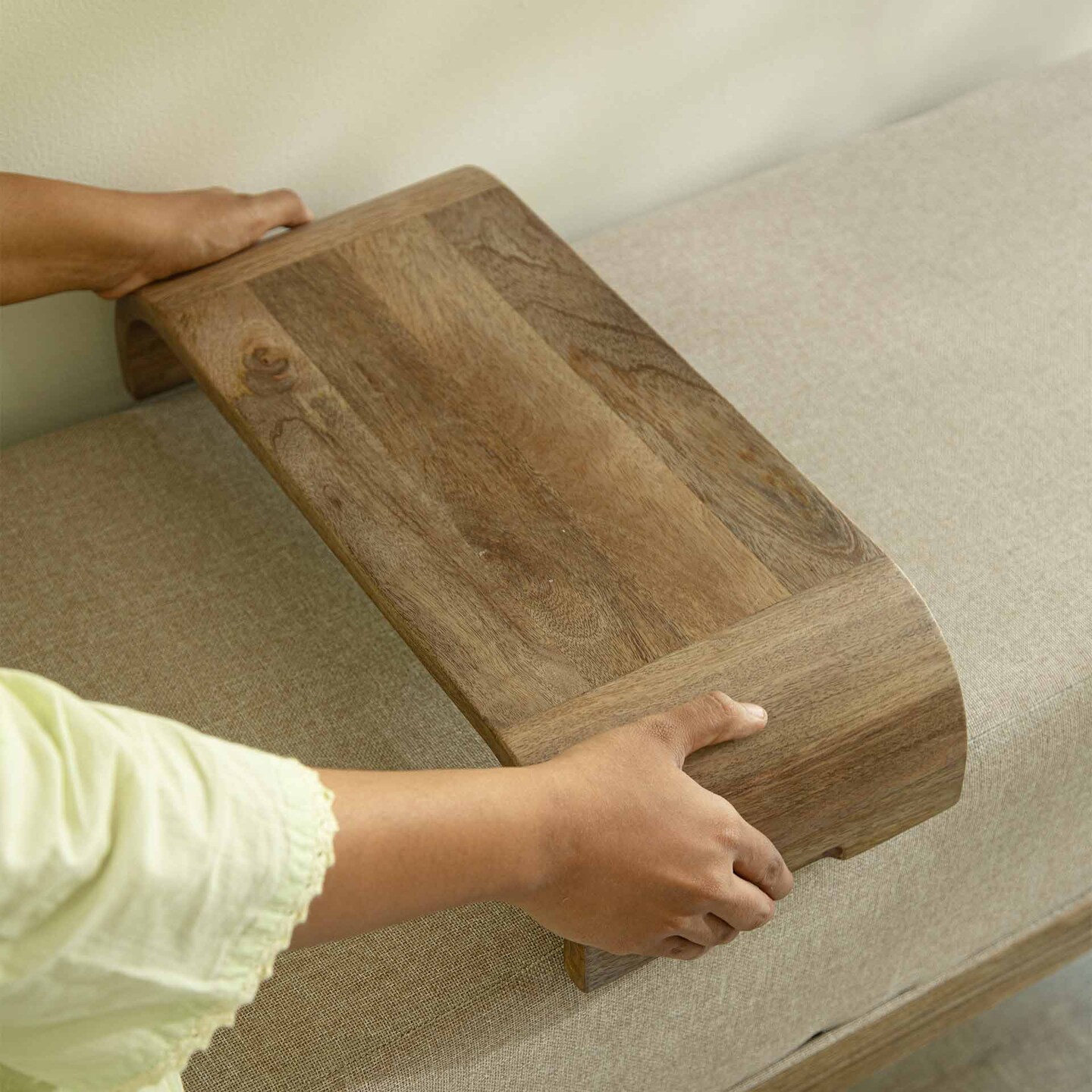 Upholstered Wooden Bench with Wooden Slider - Premium Bench for Home Decor