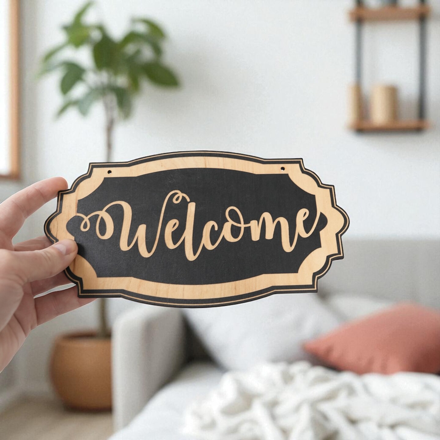 Welcome - Black Door Sign 10x6inches