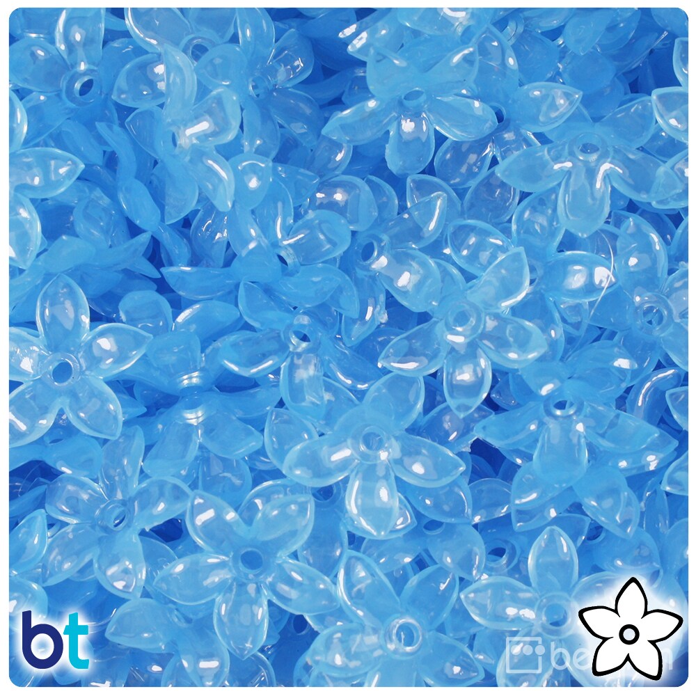 BeadTin Light Sapphire Translucent 18mm Plastic Star Flowers (144pcs)