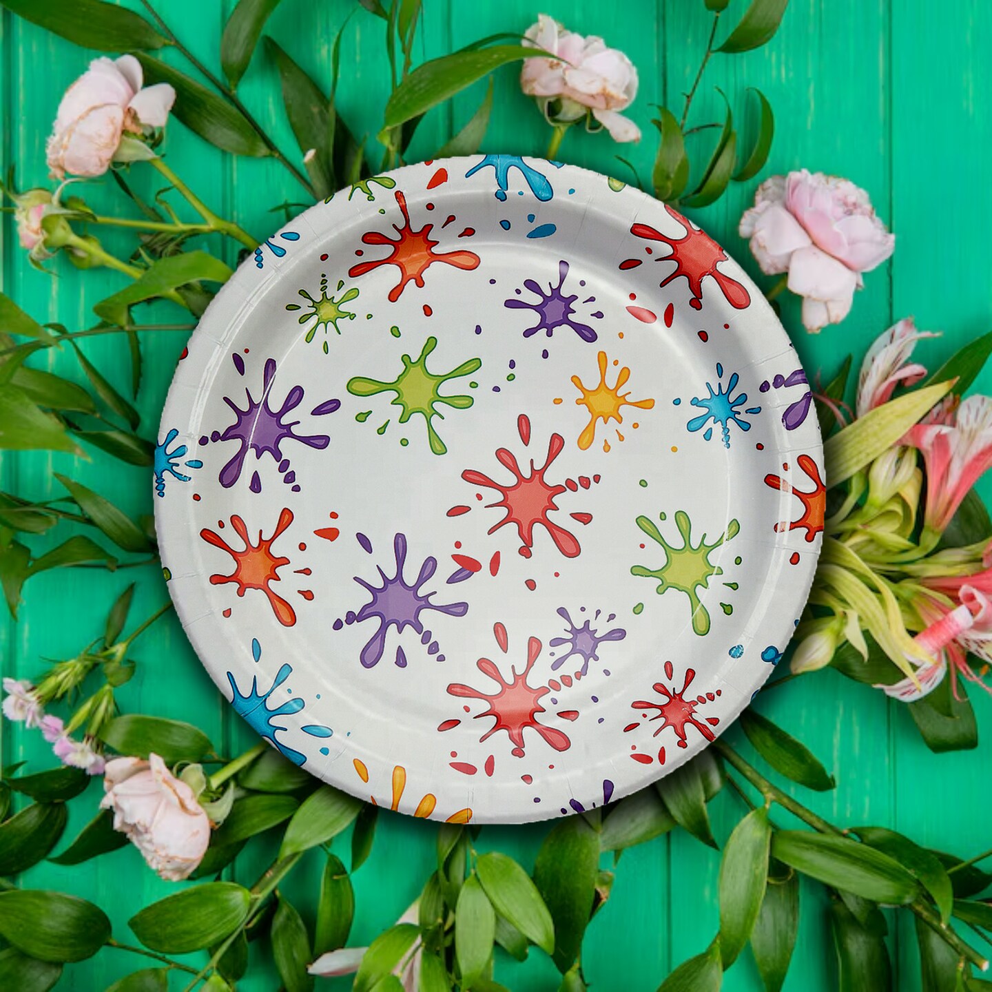 8 Count Little Artist Party Paper Dinner Plates 9&#x22; Colorful Paint Splatters Birthday Tableware