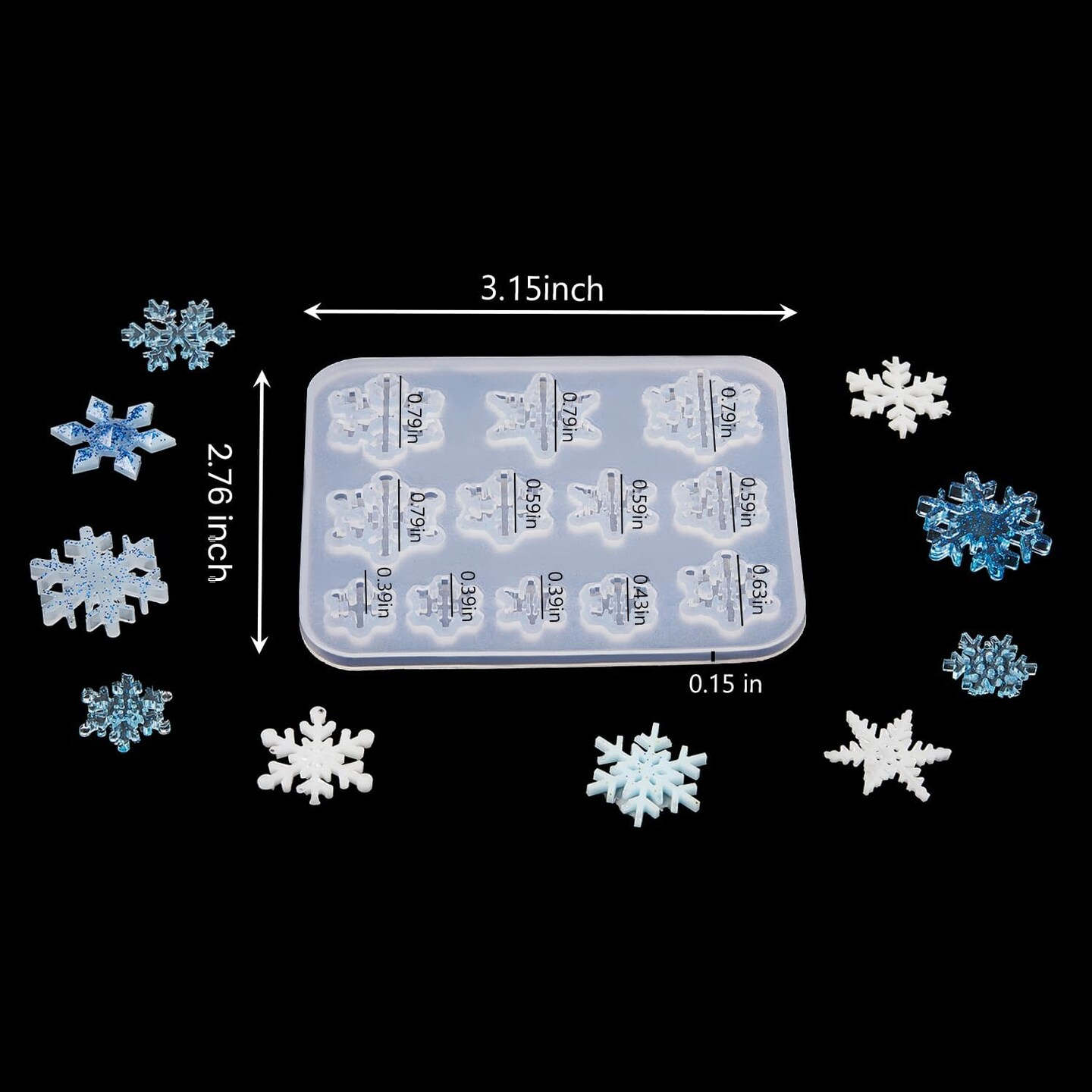 3 Pcs 3D Snowflake Silicone Mold Fondant Snowflake Chocolate Candle(Clear)