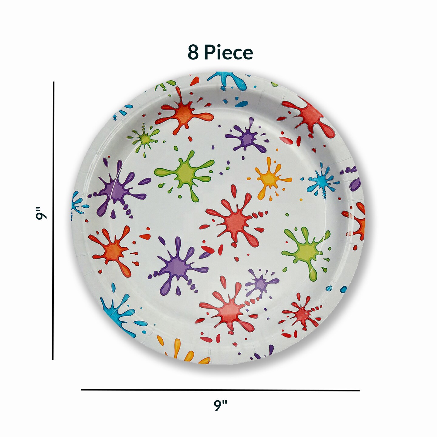 8 Count Little Artist Party Paper Dinner Plates 9&#x22; Colorful Paint Splatters Birthday Tableware