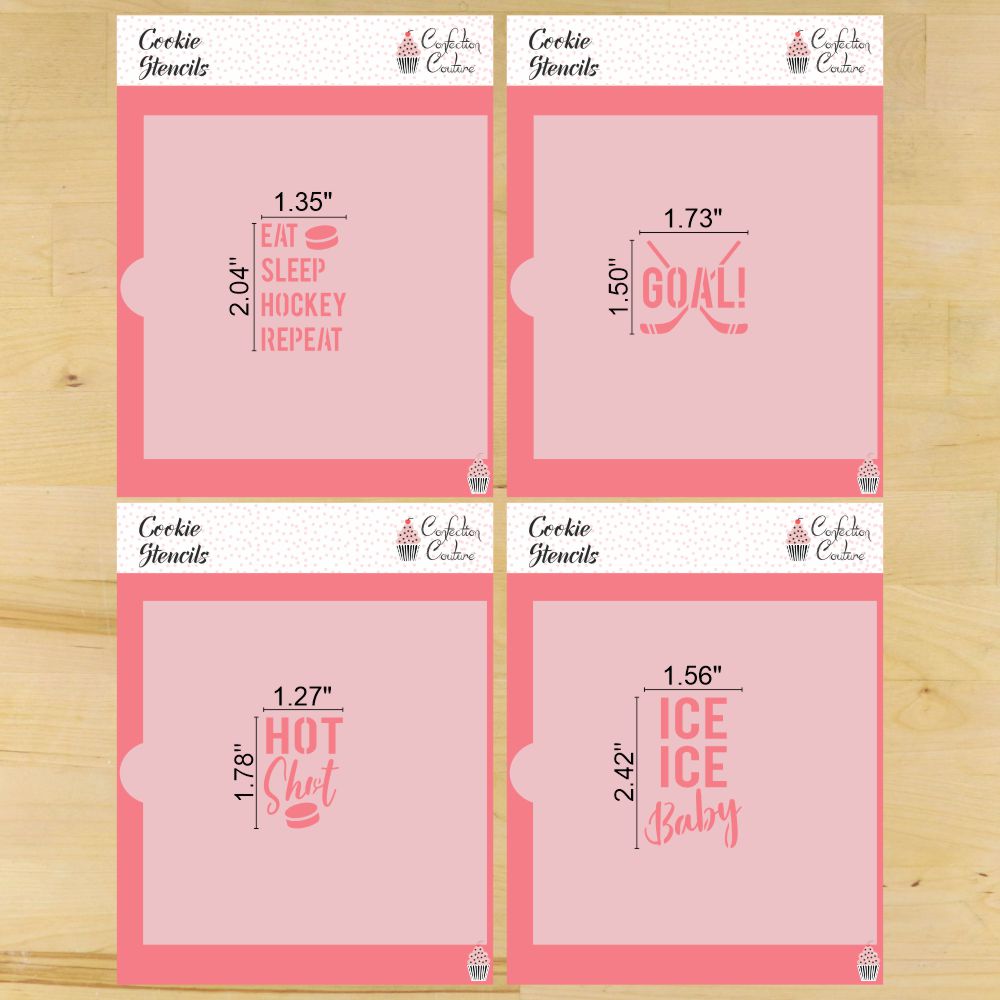 Ice Hockey Messages Cookie Stencil Set | Sports Cookie Stencil | DIY Stencil | Craft Stencil | Confection Couture |